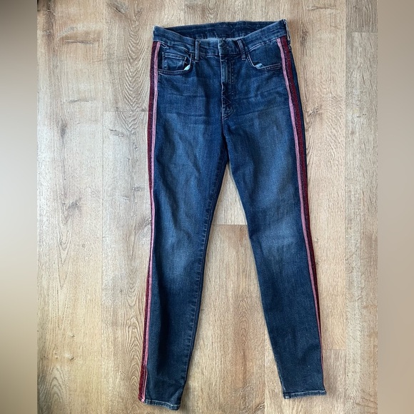 Mother High Waisted Looker Jeans Glitter Racer Stripe Dark Wash Size 28 - Picture 1 of 10